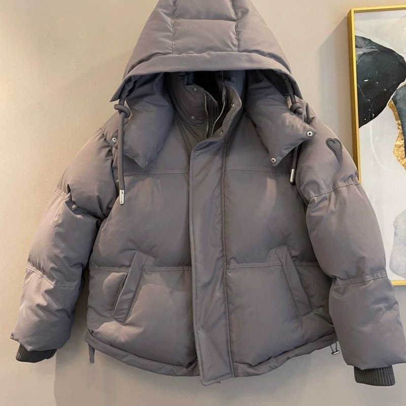 

Winter warm down jacket mens hooded jackets am designer hoodie love embroidered zipper cardigan men women Down coat loose casual Windbreaker, Black