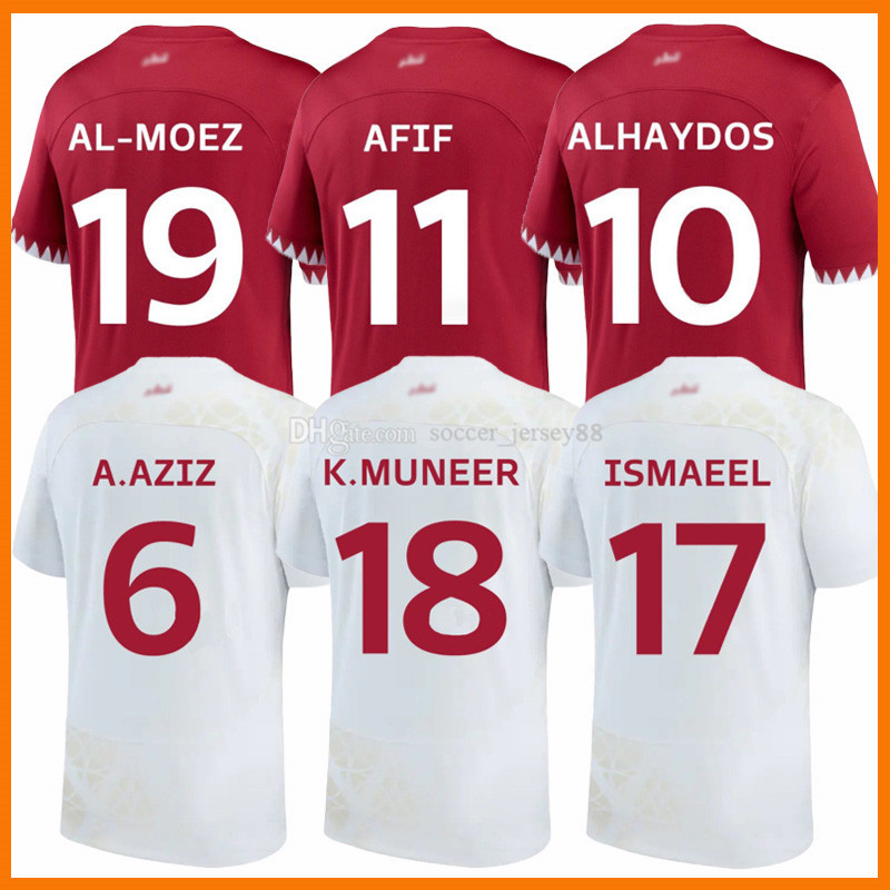 

2022 2023 ALMOEZ AFIF soccer jerseys ALHAYDOS MUNTARI ABDULAZIZ 22 23 ALAAELDIN BOUDIAF ABDELKARIM BOUALEM QATARS HOMAM ISMAEEL unifoms kits football shirt, Men home