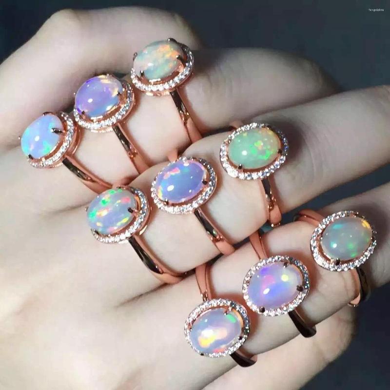 

Cluster Rings 2022 Colorful Oval Fire Natural Opal Ring For Women White Crystals Zircon Engagement Female Anel Jewelry Gift