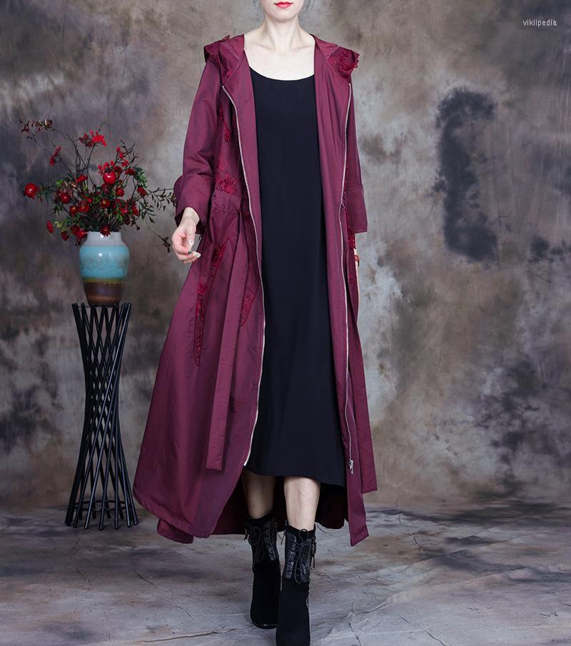 

Women's Trench Coats Women Spring Autumn Coat Ladies Embroidered Hooded Long Topcoat Female 2022, Black