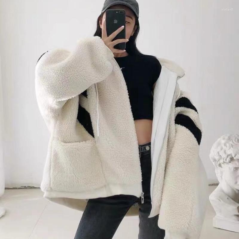 

Women' Fur 2022 Woolen Furry Oversized Zip Up Jacket For Man And Woman Designer Luxury Female Clothing Large Size Puffer, White
