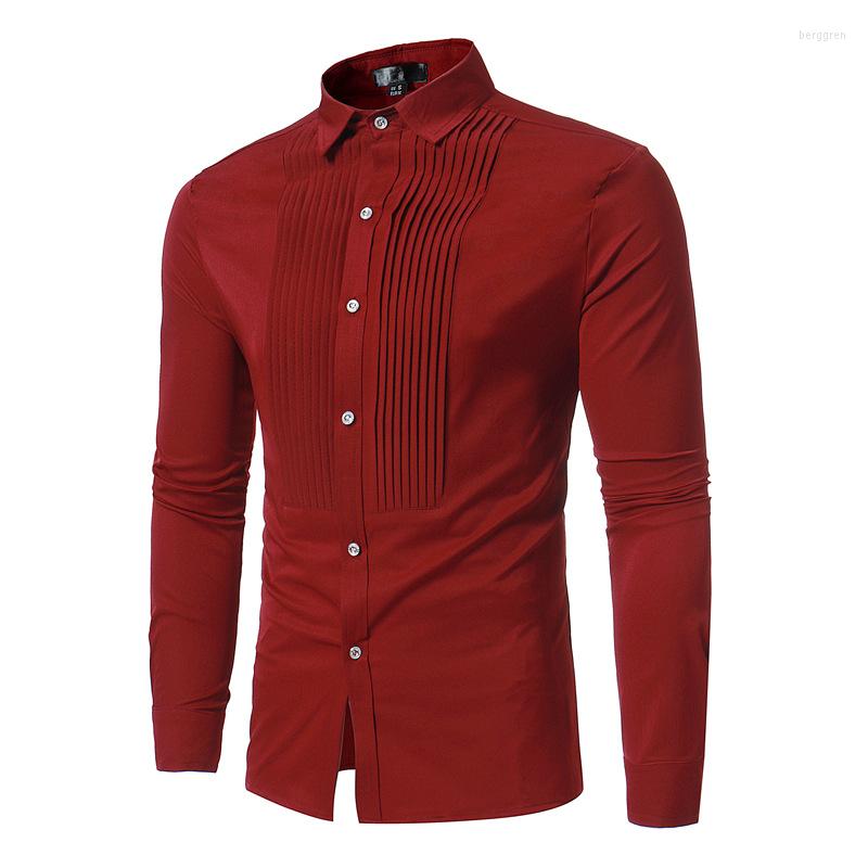 

Men' Casual Shirts Mens Hipster Slim Long Sleeve Dress Shirt 2022 Spring Autumn Men Wedding Work Business Brand Camisa Social, Wine red