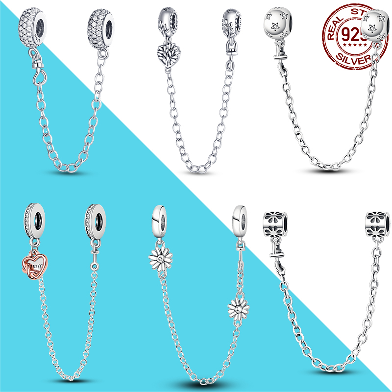 

925 Sterling Silver Dangle Charm Women Beads High Quality Jewelry Gift Wholesale Fixing Clip Heart Star Safety Chain Bead Fit Pandora Bracelet DIY