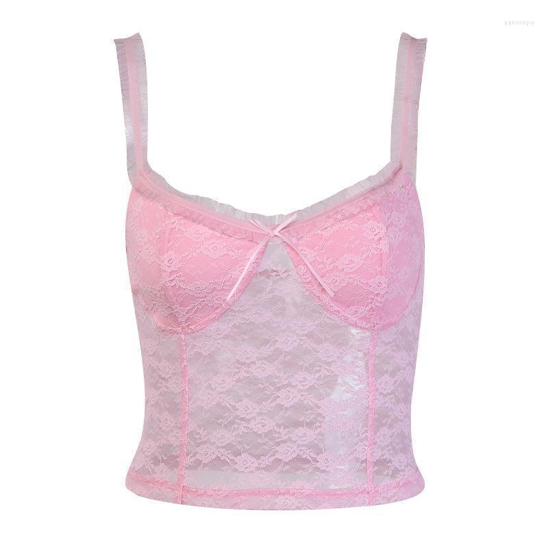

Bustiers & Corsets Summer Style Corset Lace Hollow Sling Sexy V-neck Female Pink -LBustiers