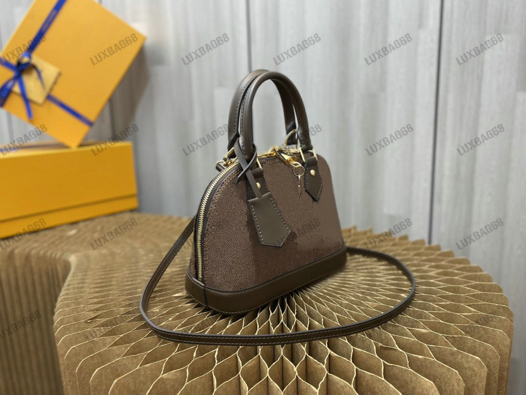 

Alma BB Designer Mini Top Handle Bag Alma PM Graphic Damier Ebene canvas Leather Purse Classic Handbag for Ladies CrossBody with Padlock Double zip closure Key bell, 1#
