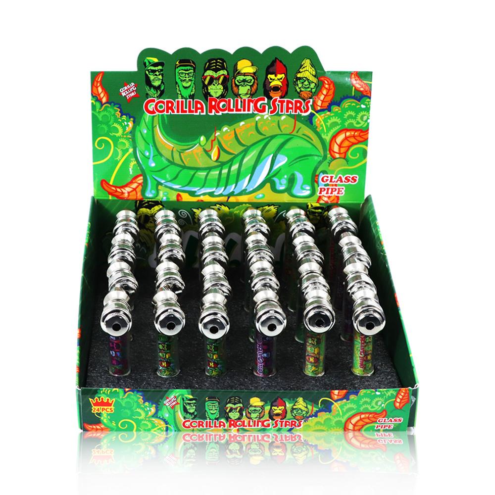 

smoke accessory gorrila rolling glass smoking pipe 73MM Long Glass Cigarette One Hitter Pipes Mini Portable Tube Display Packing