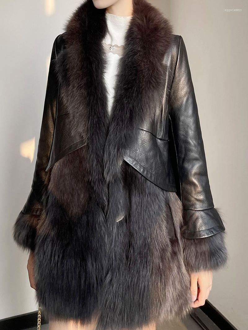

Women' Fur Winter Women' Black Faux Leather Patchwork Outwear Long Sleeve Warm J8