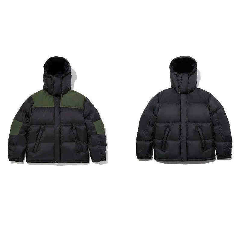 

Chao brand TN autumn and winter down cotton jacket men's and women's sports large thickened splicing hooded cotton jacket tooling loose, Black