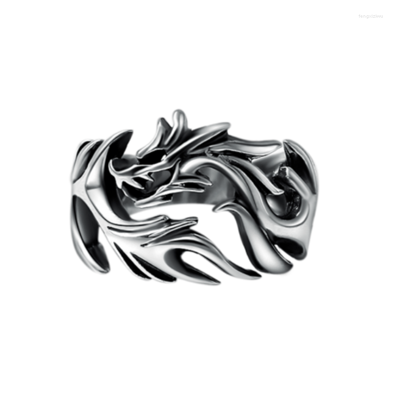 

Cluster Rings Real Silver Personalized Hollow Dragon Open Ring Men Women S925 Sterling Thai Retro Trendy Jewerly