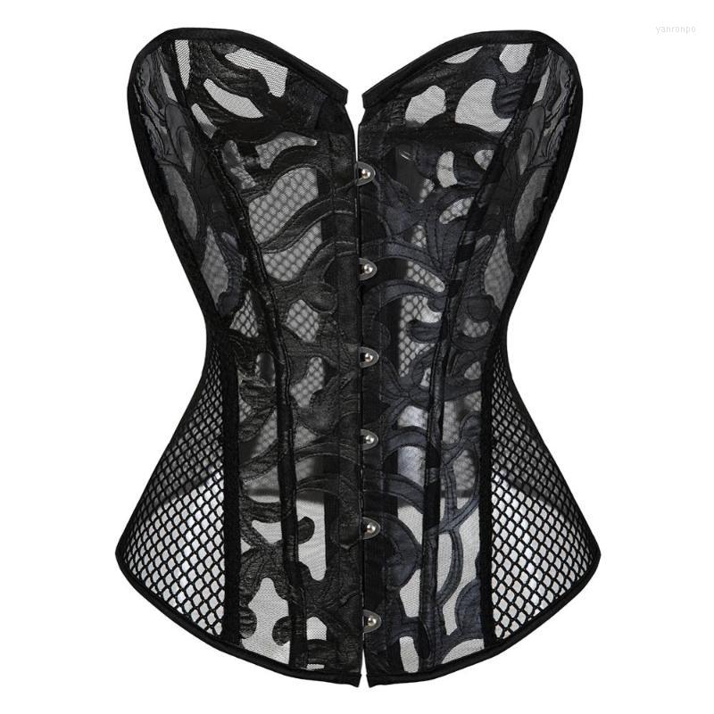 

Bustiers & Corsets Corset For Women Hollow Mesh Burlesque Lace Up Gothic Bustier Overbust Corselet Costumes Sexy Tops Black White LingerieBu