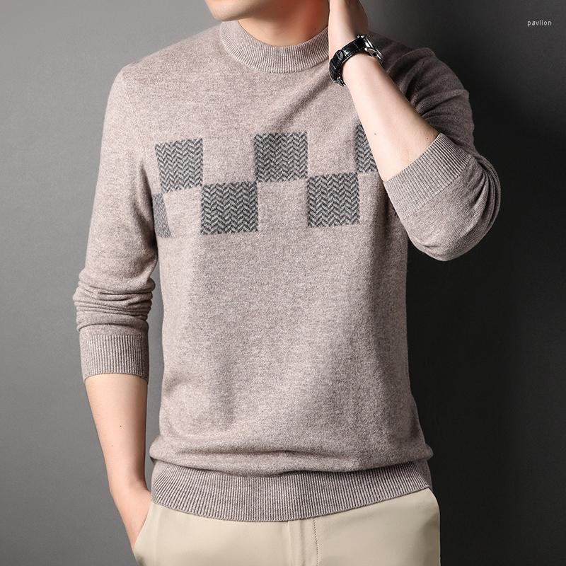 

Men's Sweaters Wool Spring Autumn Plaid Men's High Quality Solid Color Computer Knitted Pullover Casual Male 4XL, Camel