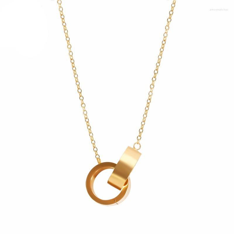 

Chains Stainless Steel Double Circle Charm Necklaces Creative Classic Ladies Jewellery Necklace Give Her Gifts