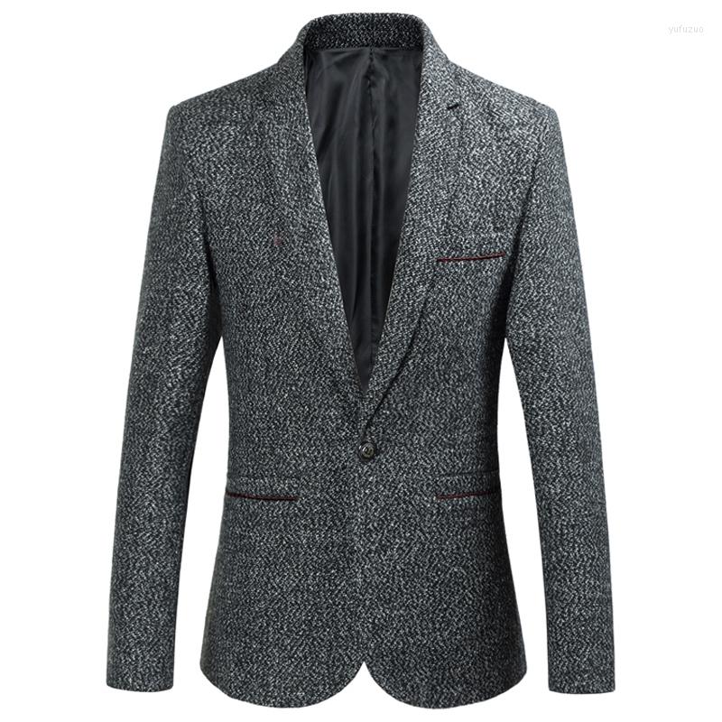 

Men's Suits High Quality Spring Men Knitting Blazer Masculino Solid Color Fashion Casual Slim Single Button Business Suit Jacket, Dark grey