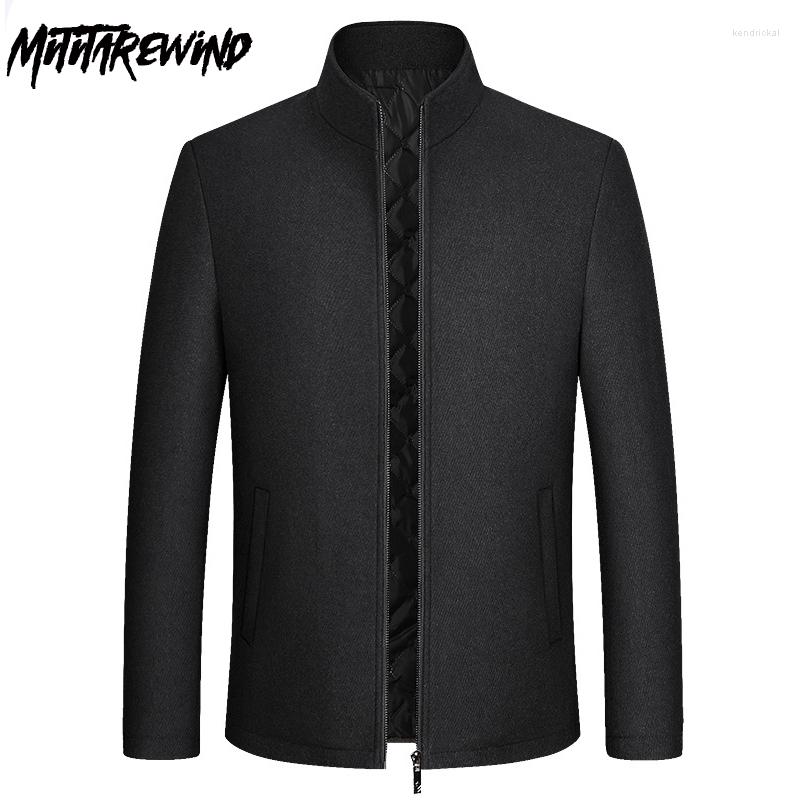 

Men's Trench Coats Autumn Winter Woolen Coat Men Thick Warm Stand Collar Windbreaker Padded Jacket Wool Blends Mid-aged Retro Zipper, Picture shown