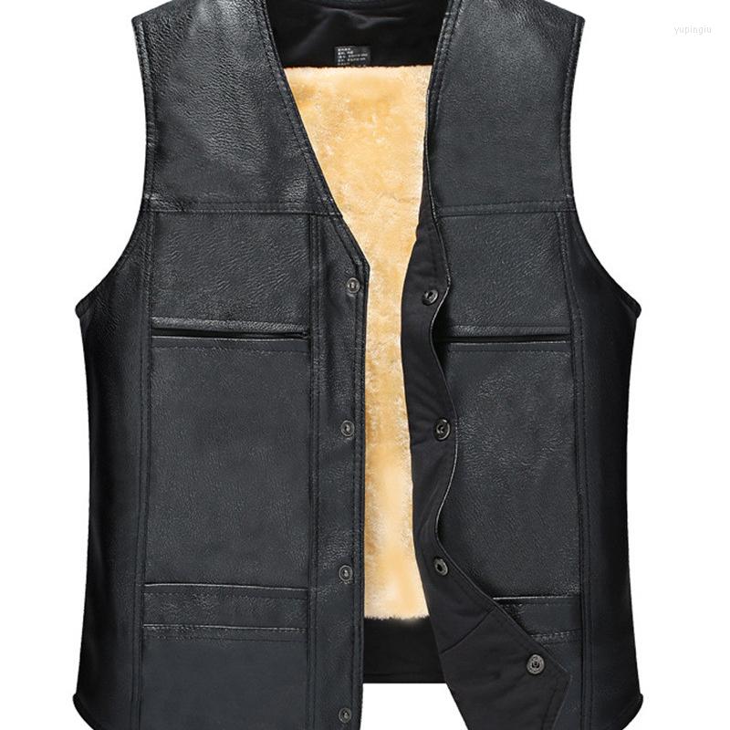 

Men's Vests Men's PU Leather Waistcoat Solid Black Button Sleeveless Motorcycle Vest Coat For Warm Autumn Men Jacket Clothing, Black 2