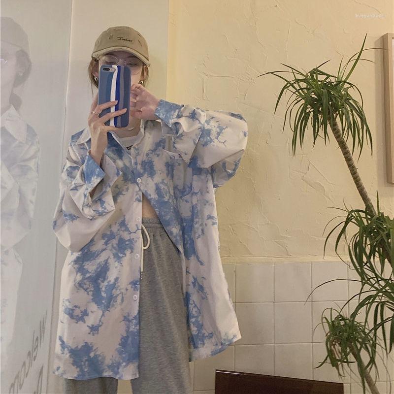 

Women' Blouses Women' & Shirts Women' Harajuku Streetwear Preppy Style White Shirt Sweet Oversized Long Sleeve Top Tie Dye Loose