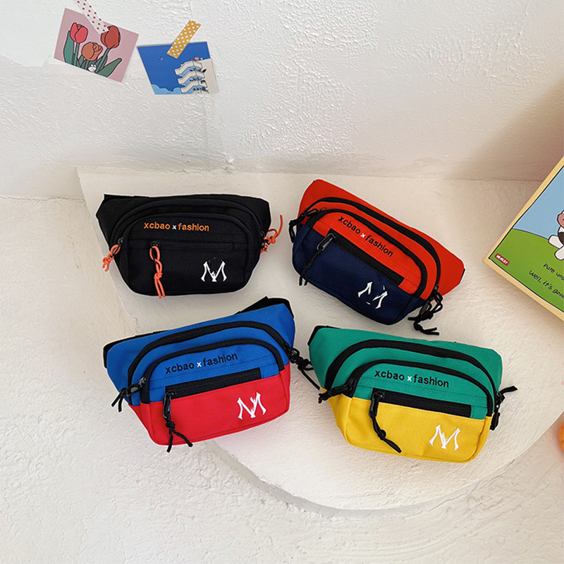 

Children letter embroidery chest backpacks boys cool waist bags girls patchwork color casual bag kids single shoulder backpack Q9052, Red