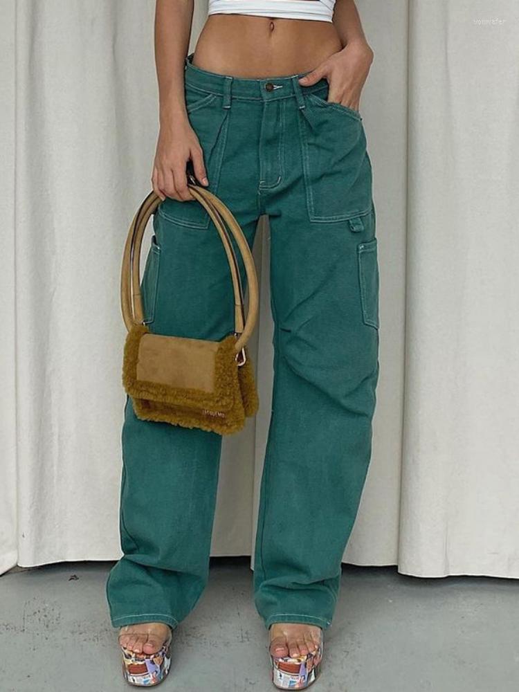 

Women' Jeans Women' Green Sexy Cargo Pants Pocket High Waist Straight Fall Cotton Baggy Wide Leg Trousers Harajuku Vintage Streetwear