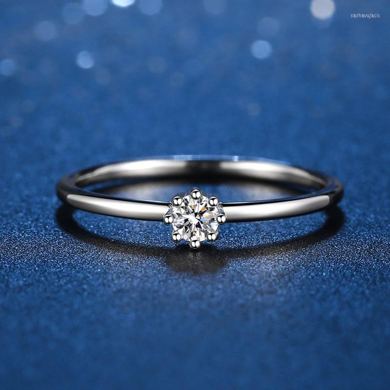 

Cluster Rings Slim 0.1ct Moissanite For Women S925 Sterling Silver Simple Ring Diamond Brand Wedding Fine Jewelry Drop