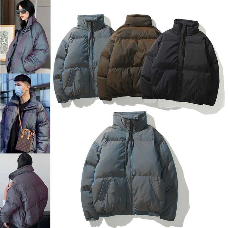 

Designer Fashion Fog Double Thread Down Jacket Laser Reflective Winter Windproof Waterproof Outerwear With Zip Up, Black
