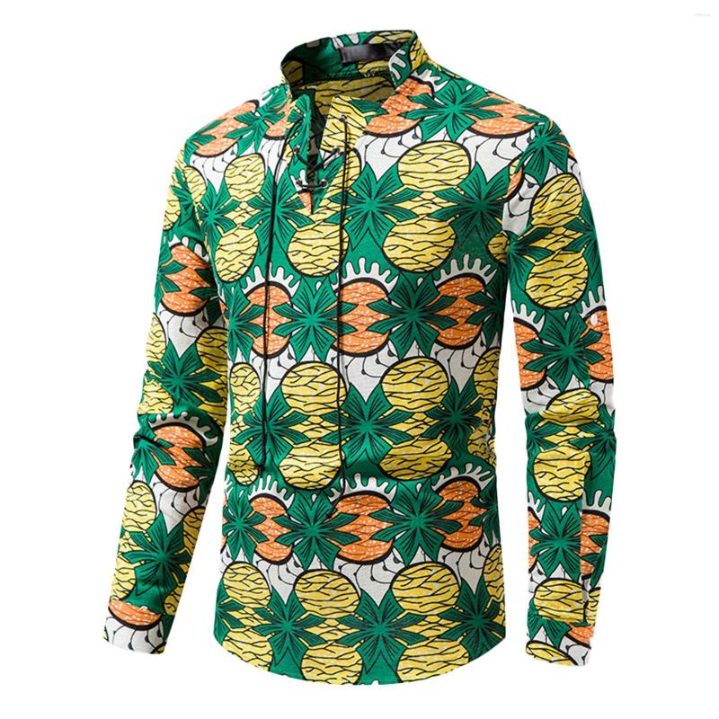 

Men' T Shirts Layer Long Sleeve Male Vintage Print Drawstring Stand Collar Roll Up Shirt Blouse For Men Men' A, Blue