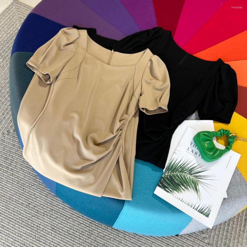 

Women' Blouses 2022 Women Fashion Short Sleeve Sexy Waist Pleated Top 0624