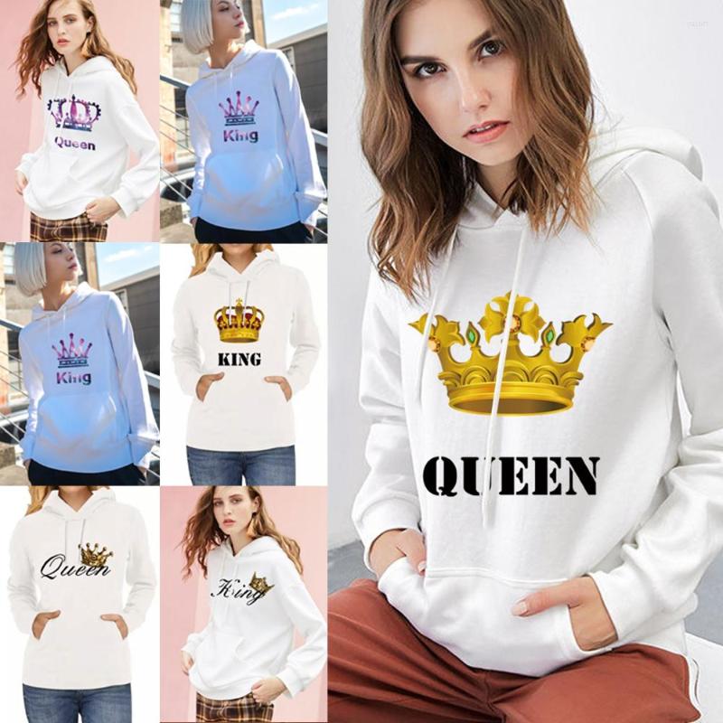 

Men' Hoodies King Pattern Print Hoodie Autumn Winter Sweatshirt Women' Casual Student Fashion Hooded Sweatshirts Long Sleeve Tops, White