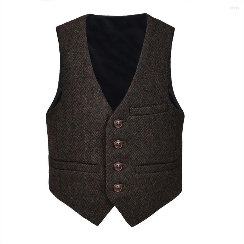 

Men' Vests Men' Herringbone Suit Vest Single Breasted Wool Blend Slim Coat Casual Formal Business, Khaki