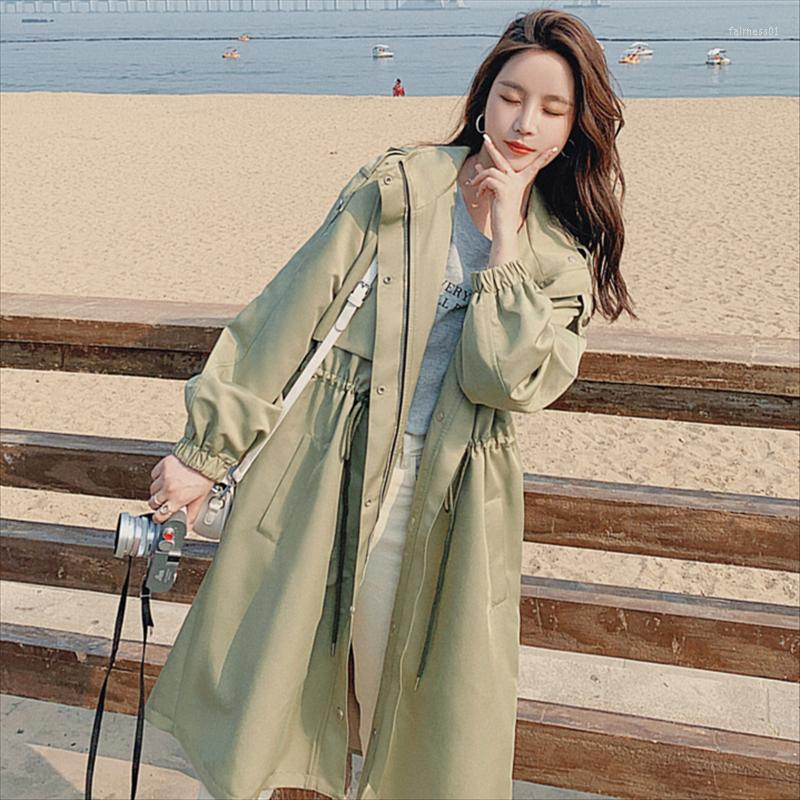 

Women' Trench Coats Tooling Coat Women Mid-Length Spring Autumn Korean Fashion Hooded Zipper Windbreaker Female Casual Loose Overcoat G2147, Old-style red