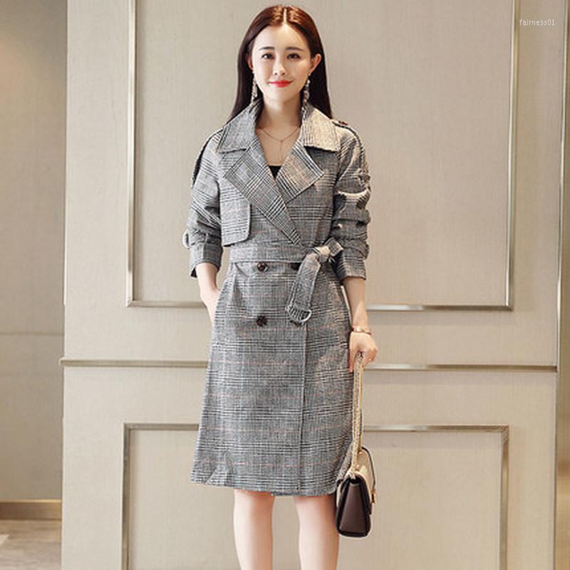 

Women's Trench Coats 2022 Spring And Autumn Korean Loose Ladies Wild Temperament British Style Plaid Coat Long Sections Tide