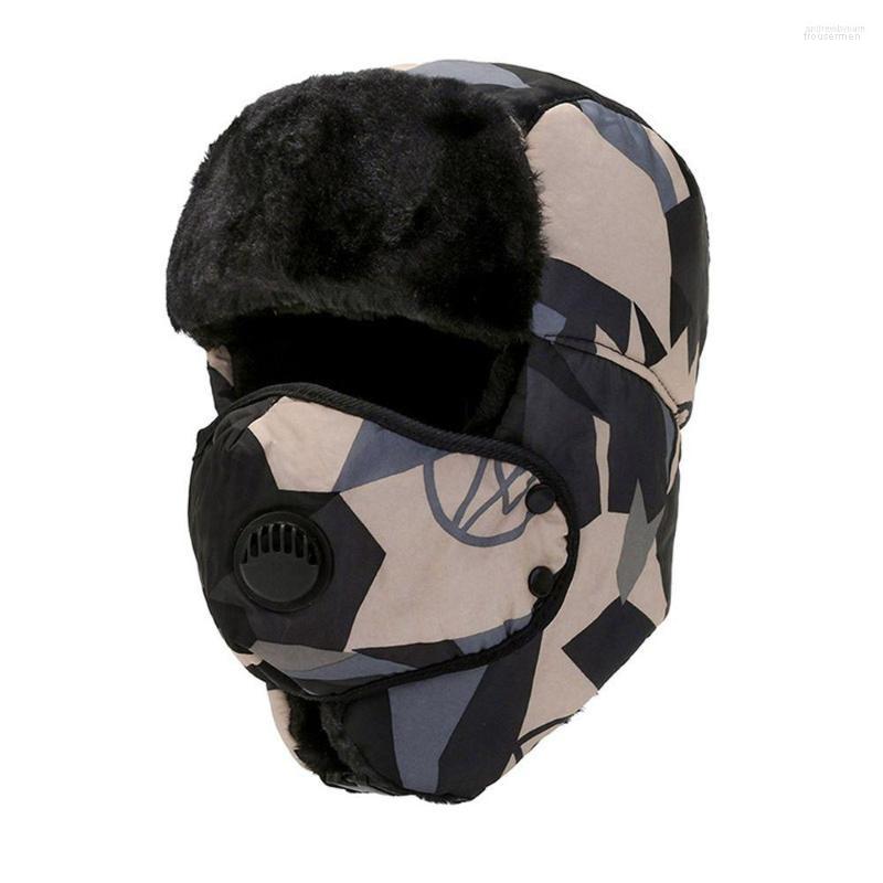 

Berets 1PC Soviet Army Military Bomber Hats Trooper Earflap Russian Ushanka Trapper Hat Winter Velvet Thermal Windproof Snow Ski Cap, Khaki