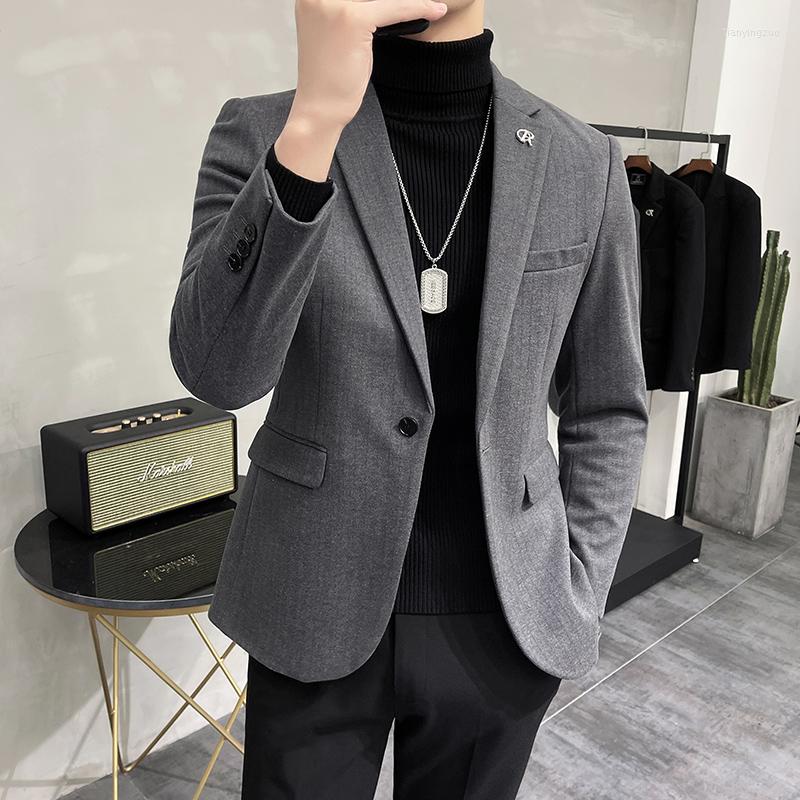 

Men's Suits Autumn Winter Woolen Men Blazers Slim Casual Wedding Business Suit Jacket Street Wear Social Groom Dress Coat Blazer Masculino, Beige