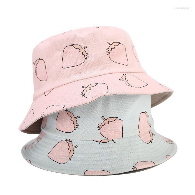 

Berets Bucket Hat Women's Summer Fruit Strawberry Double-Sided Wear Hats Outdoor Travel Sun, Sky blue