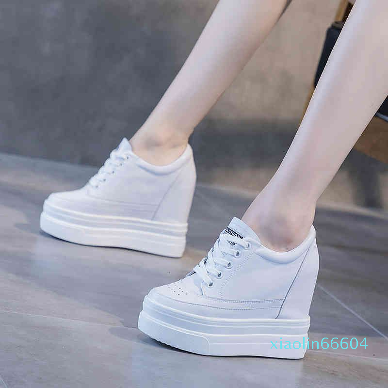 

Height Increasing Shoes Women Genuine Leather 11cm Hidden Wedge Sneakers Platform High Heels Woman Casual White Trainers