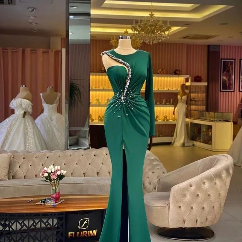 

Fashion Mermaid Prom Dresses Dark Green One Shoulder Party Dresses Beaded Floor Length Women Formal Custom Made Evening Dress WLY935, Pink