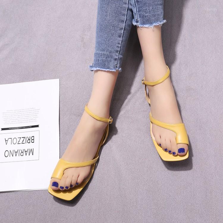 

Sandals Oversize Large Size Big 11 12 Summer Flat Ladies Women Shoes Woman One-word Button-up Toe, Beige