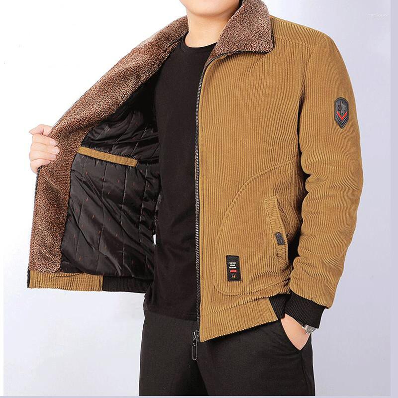 

Men's Down Winter Jacket Men Thick Warm Corduroy Cotton Parkas Casual Loose Turn Collar Multi Pockets Hombre Invierno, Army green