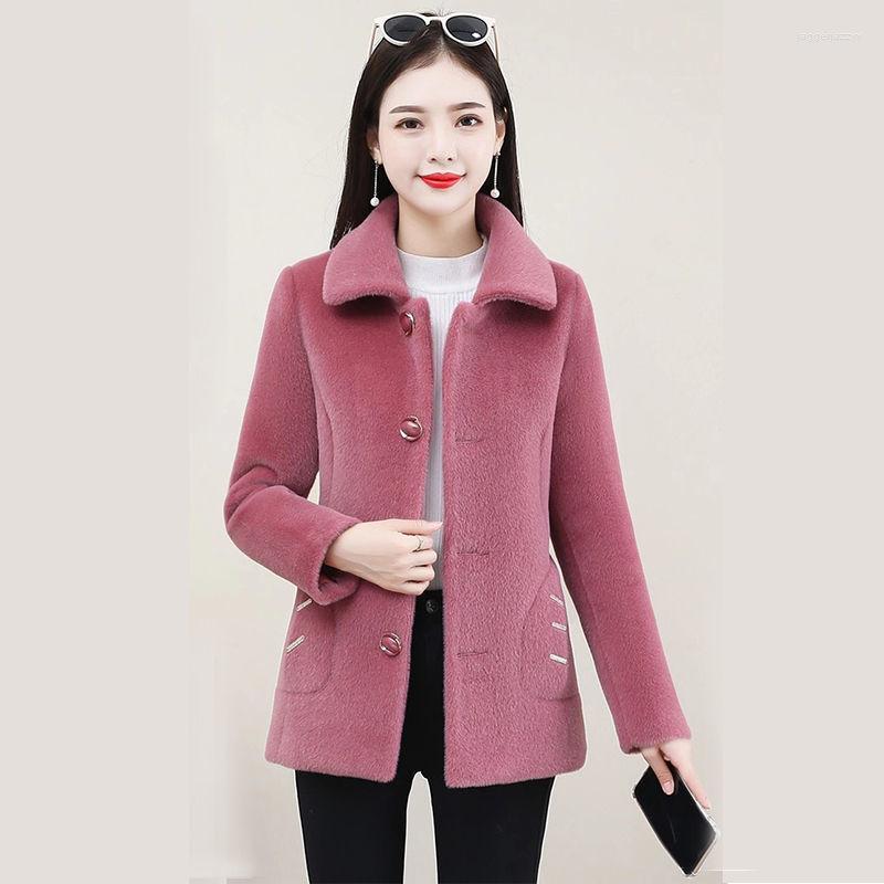 

Women's Jackets 2022 Imitation Mink Velvet Jacket Women Autumn And Winter All-match Solid Color Button Pocket Woman, Leather red