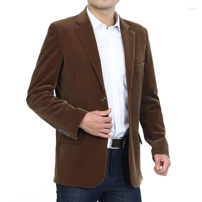 

Men's Suits Mens Corduroy Blazers 2022 Autumn Men Blazer Smart Casual Jacket Solid Camel Black Cotton Business Suit Jackets Officer 4XL, Khaki