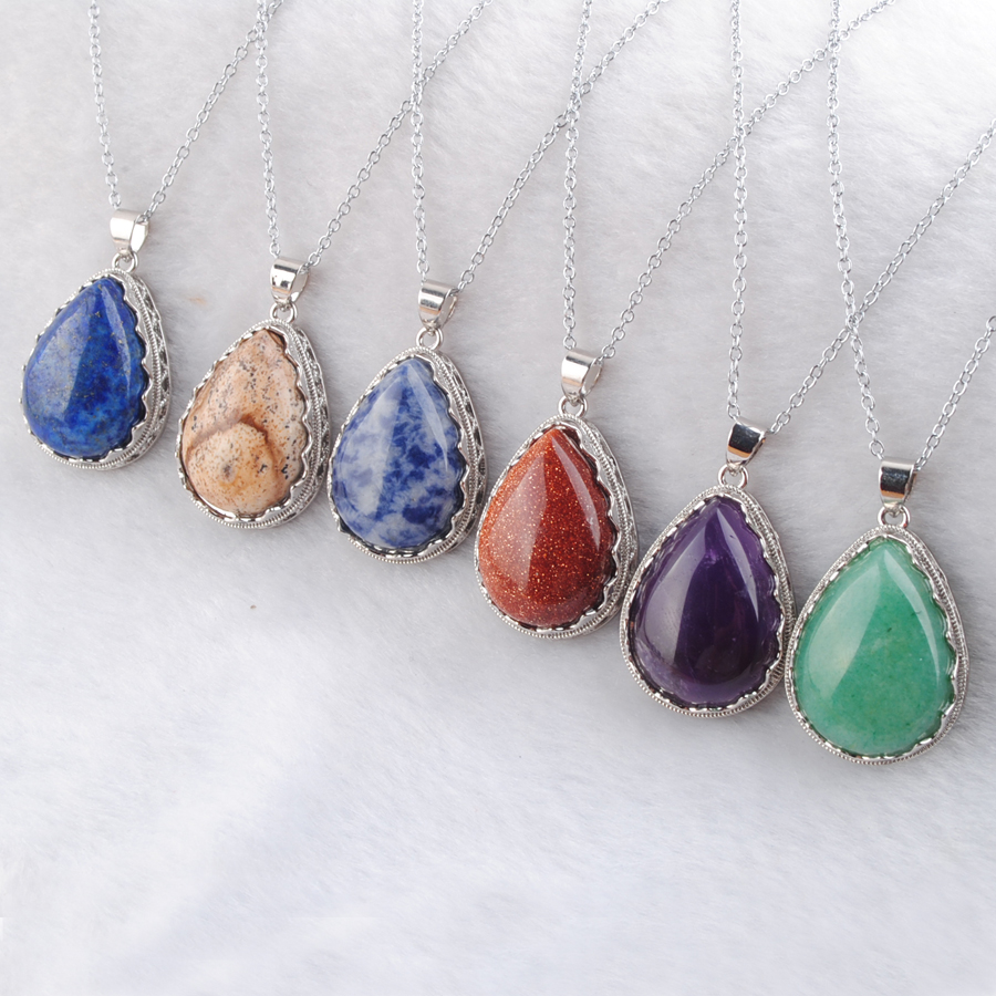 

Trendy Jewelry Necklace & Pendant For Women Healing Water Drop Shape Natural Stone Beads Chain Length 45cm BN380