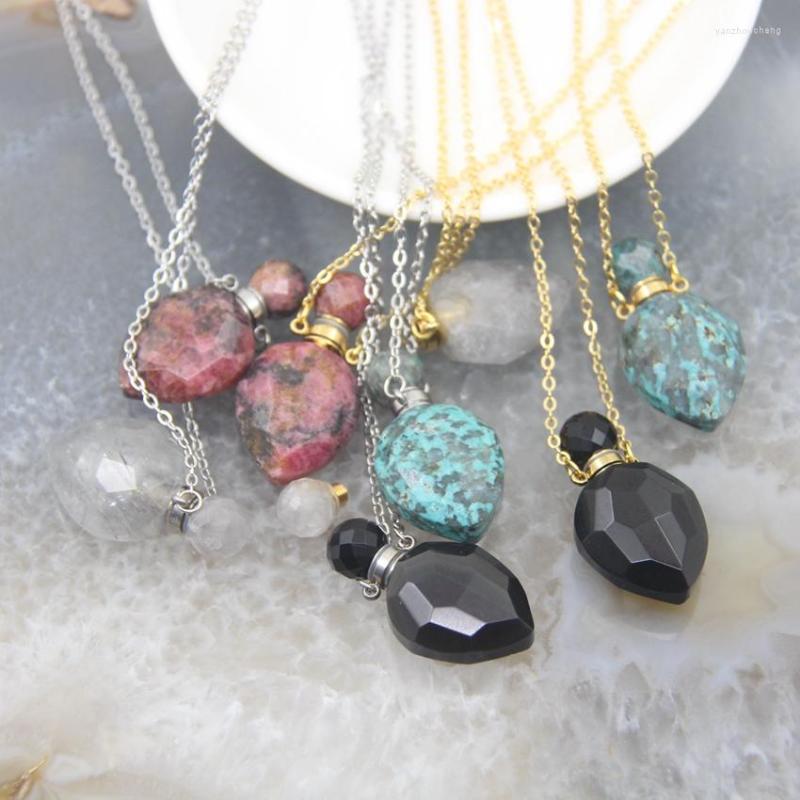 

Pendant Necklaces Natural Gemstone White Crystal Quartz Obsidian Water Drop Shape Perfume Bottle Necklace Women Essential Oil Vial Jewelry