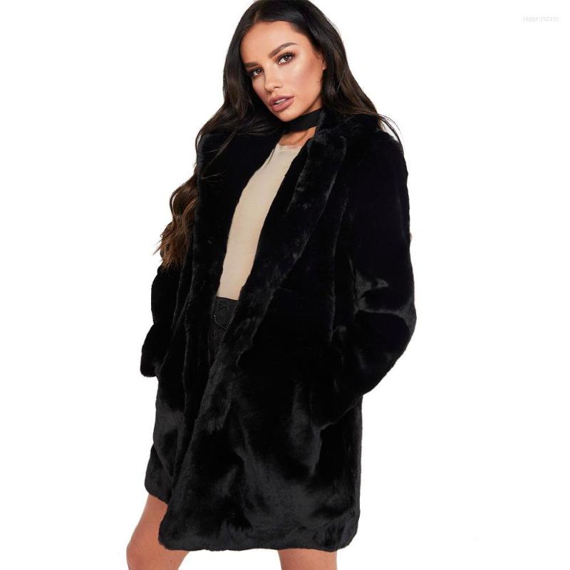 

Women' Fur Women' Leather Coat Mid-Length Faux Loose Fluffy Soft, Black