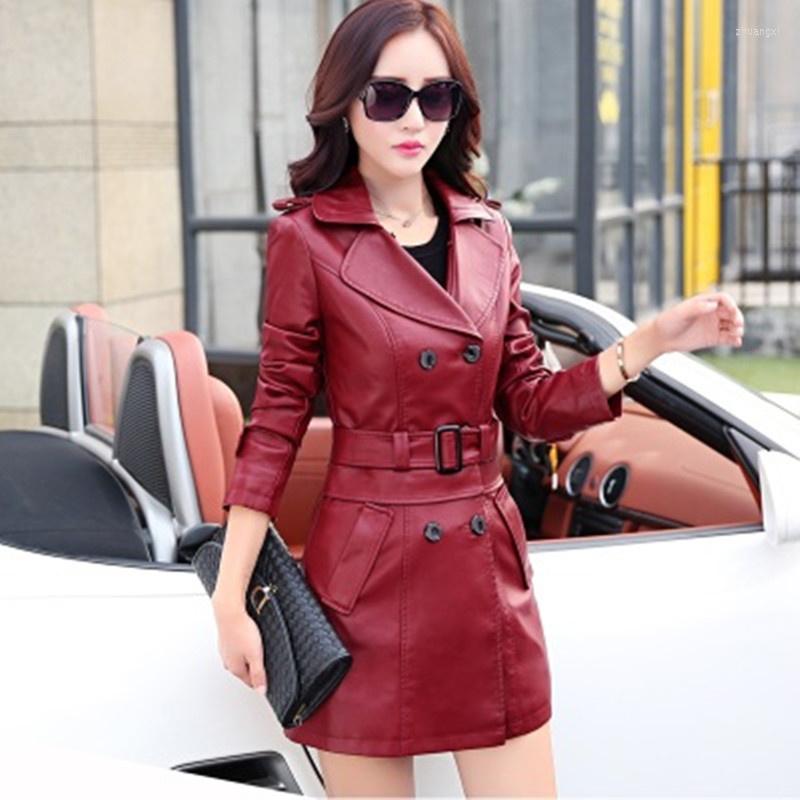 

Women's Leather Jacket Women Autumn Winter Arrive Double Breasted Jackets Female Slim Casual Amphibious Women's Coat WJF00044, Red