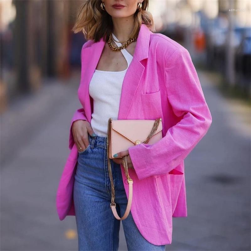 

Women' Suits 2022 Candy Color Cotton Linen Shoulder Pads Loose Casual Suit Jacket Women' Top, Black