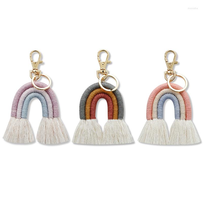 

Keychains 3 Pieces Weaving Rainbow For Women Boho Handmade Key Holder Keyring Macrame Bag Charm Car Hanging Jewelry Gift