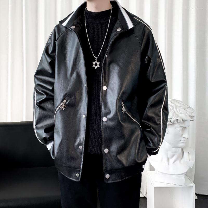 

Men's Jackets Legible Autumn Jacket Men Casual Loose PU Male Solid Turn Down Collar Coats Man, Black