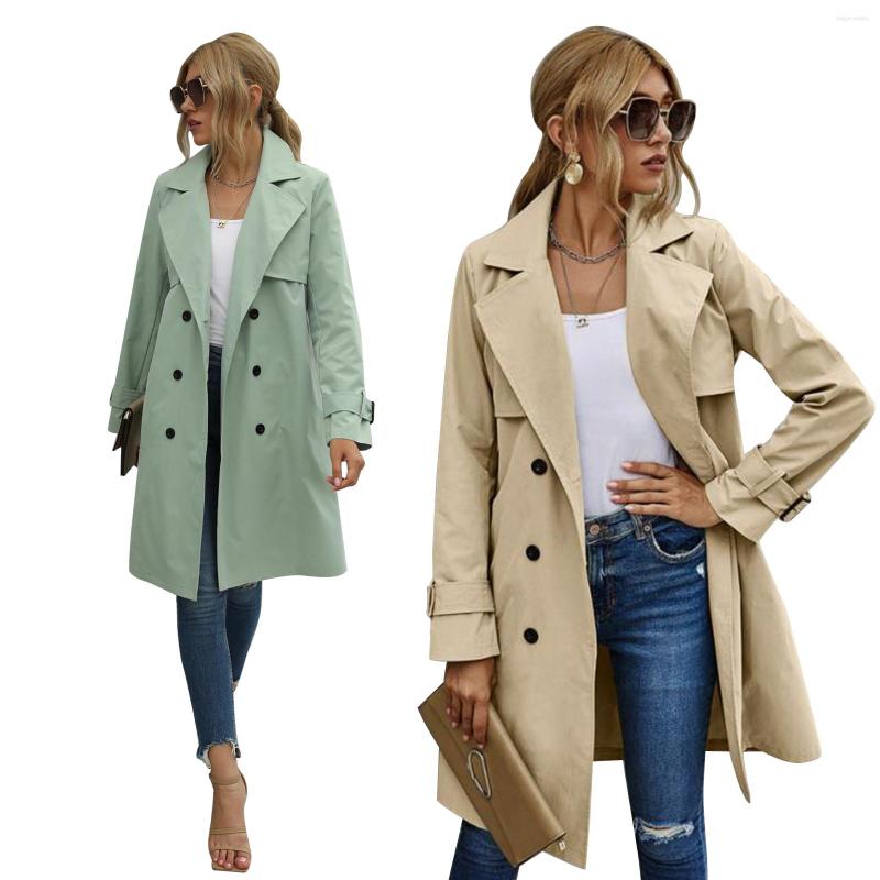 

Women' Trench Coats 2022 Hirigin Fashion Women Solid Color Jacket Long Adults Sleeve Lapel Double Breasted Belted Belt Coat, Green