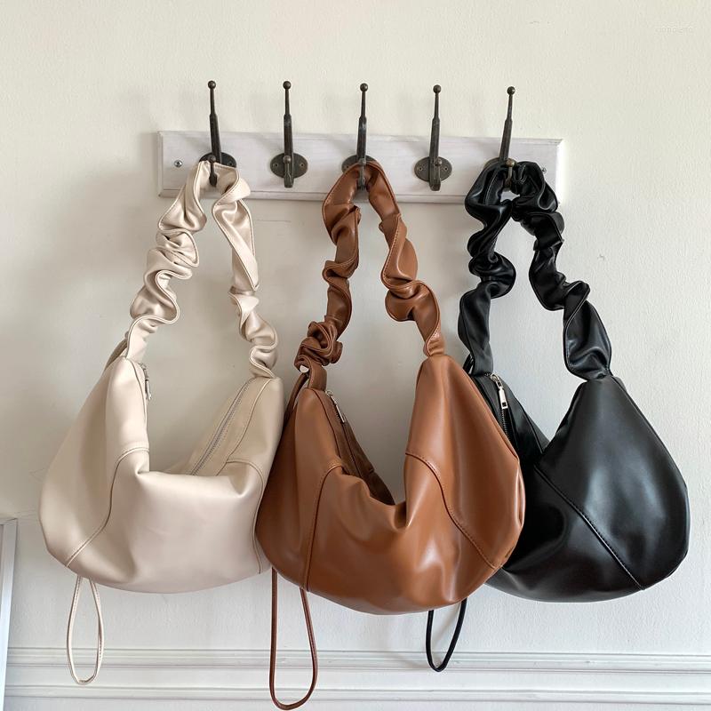

Evening Bags 2022 Fashion Zipper Women's Bag Drawstring Strap Hobos Handbags Middle PU Leather Ladies Shoulder Crossbody Whole Sale, Beige