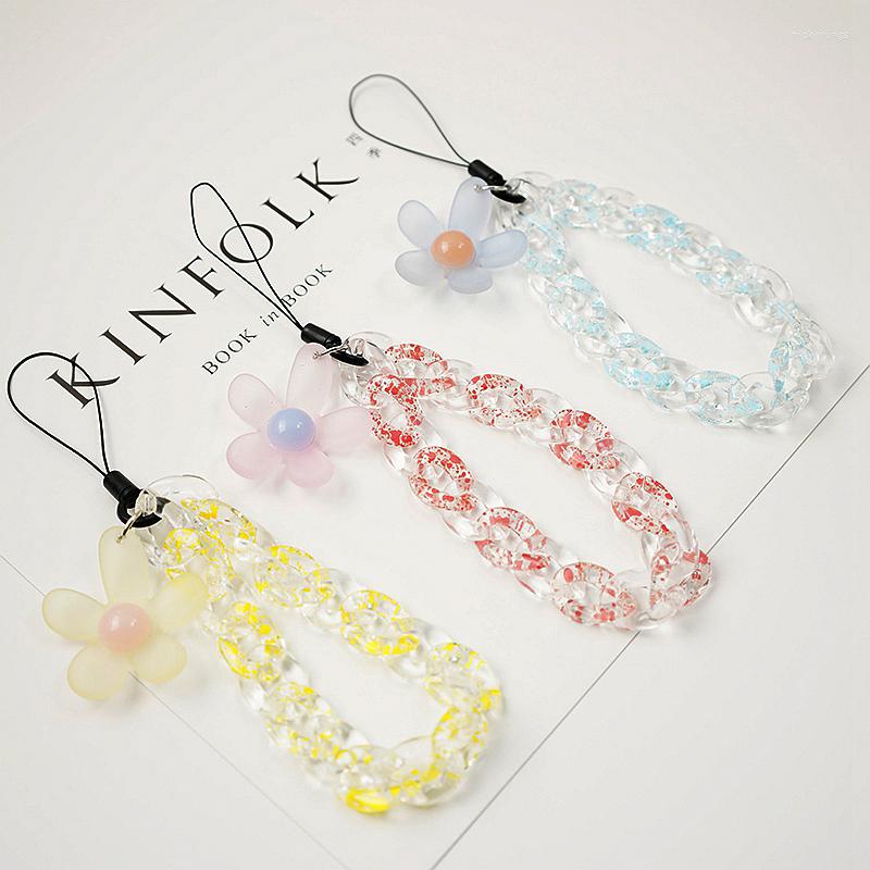 

Keychains Colorful Resin Daisy Flower White Imitation Pearl Women Mobile Phone Decoration Anti-Lost Lanyard Chain Jewelry Accessory X76