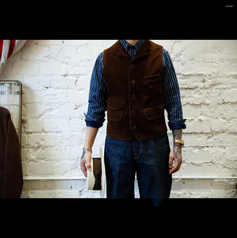 

Men' Vests Men' Fashion Corduroy Notched Lapel Casual Gentleman Tank Top Wedding Slim Fit, Brown